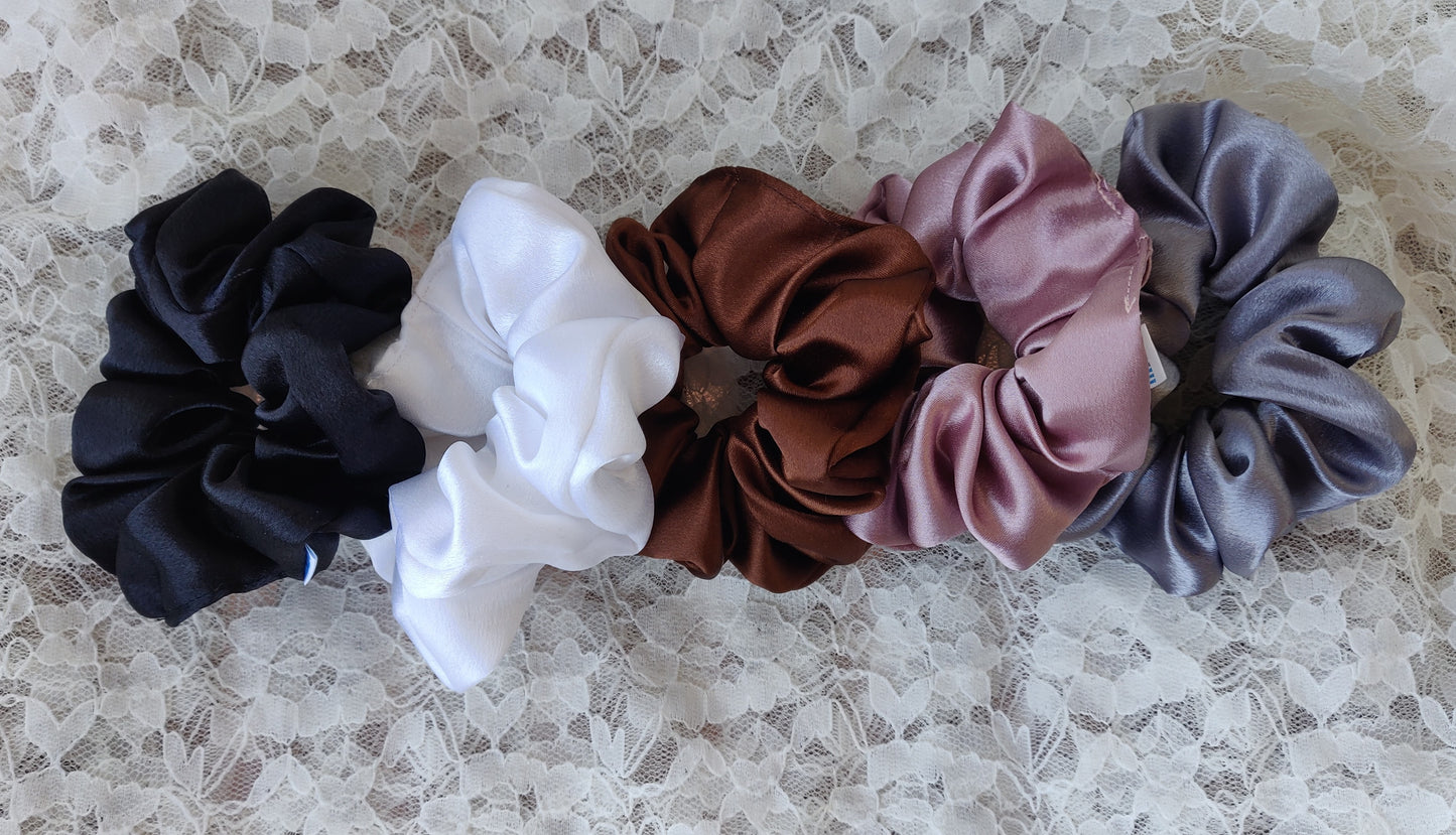 F1 - Premium Satin Scrunchies for Women / Girls - Large Size - Pack of 5