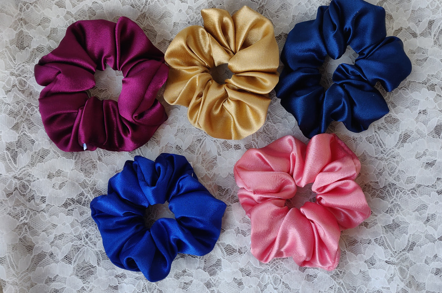 F2 - Premium Satin Scrunchies for Women / Girls - Large Size - Pack of 5