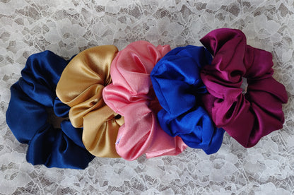 F2 - Premium Satin Scrunchies for Women / Girls - Large Size - Pack of 5