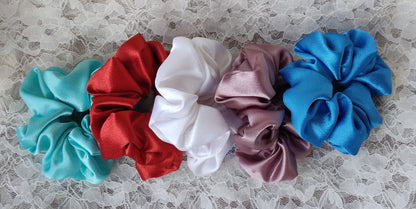 F3 - Premium Satin Scrunchies for Women / Girls - Large Size - Pack of 5