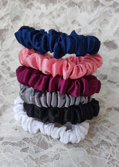 S1 - Premium Satin Scrunchies for Women/Girls - Skinny Size - Pack of 6