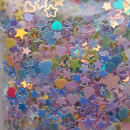 Holographic Sequins - Star & Heart Mix - Blue