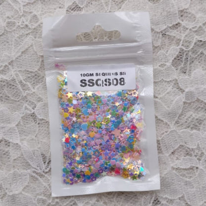 Holographic Sequins - Star & Heart Mix - Blue