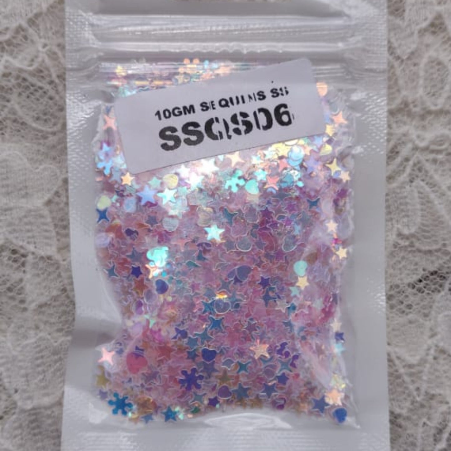 Holographic Sequins - Star & Heart Mix - Pink