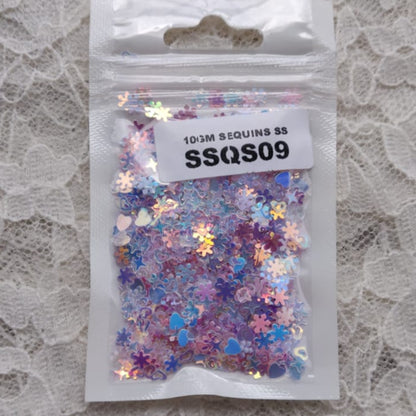 Holographic Sequins - Star & Heart Mix - Purple