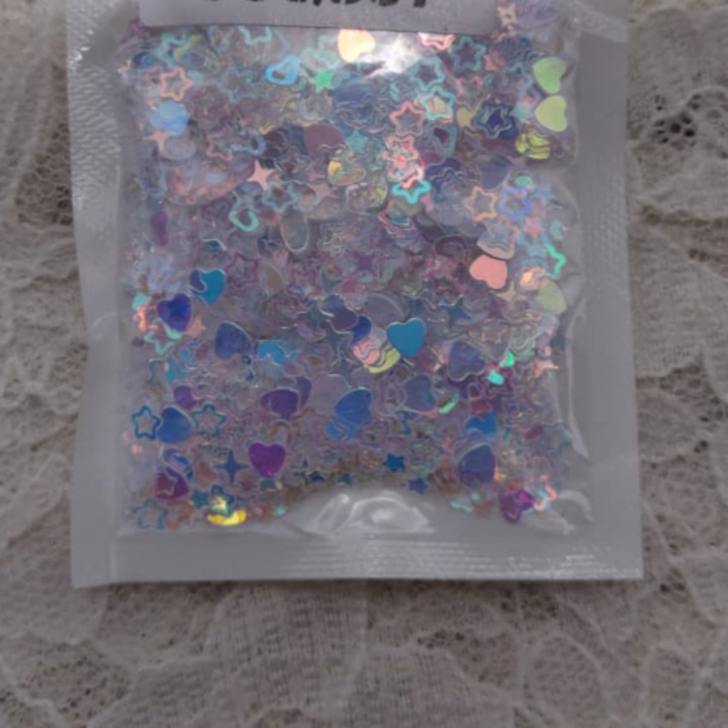 Holographic Sequins - Star & Heart Mix - White