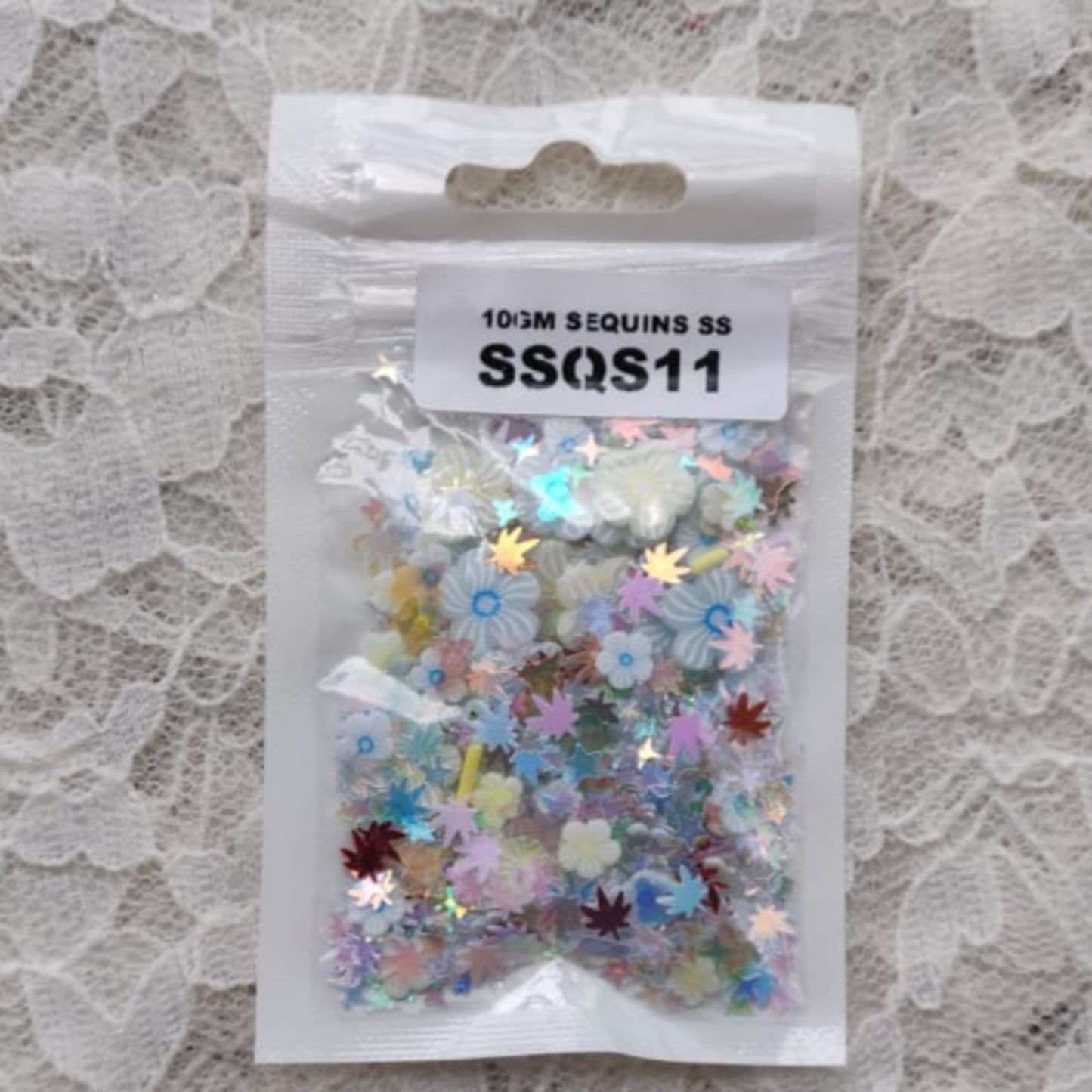 Holographic Sequins - Flower Mix - White