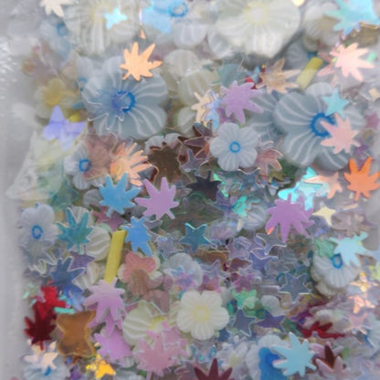 Holographic Sequins - Flower Mix - White