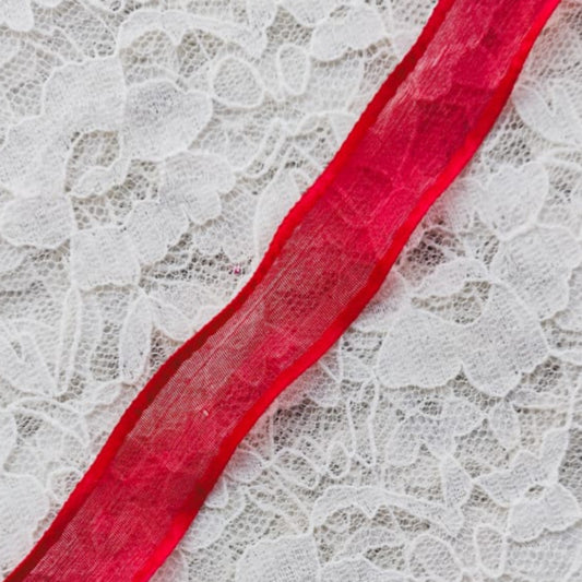 Organza with border - Red